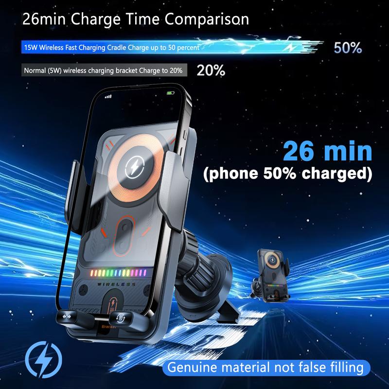 🔥HET REA 50 % RABATT🎁⚡Över 50 000 sålda! 📱Smart 2-i-1 roterande mobiltelefonhållare och trådlös laddare för bilen⚡