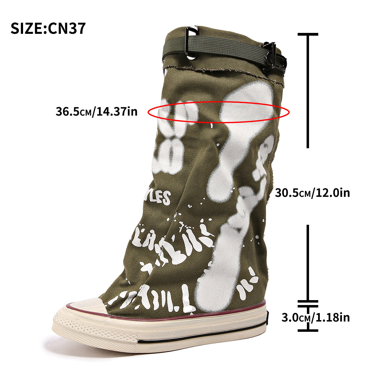 Retro Platta Graffiti-Stövlar Med Halvhög Vad