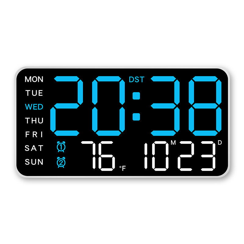 Stor digital väggklocka med LED-display, datum och termometer