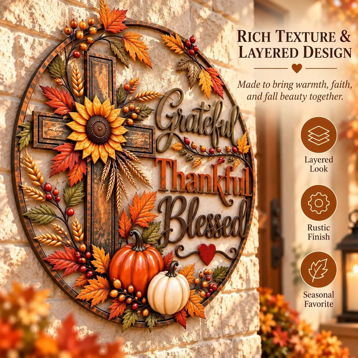 🍂 Grateful • Thankful • Blessed Fall Faith Wall Decor ✝️🌻