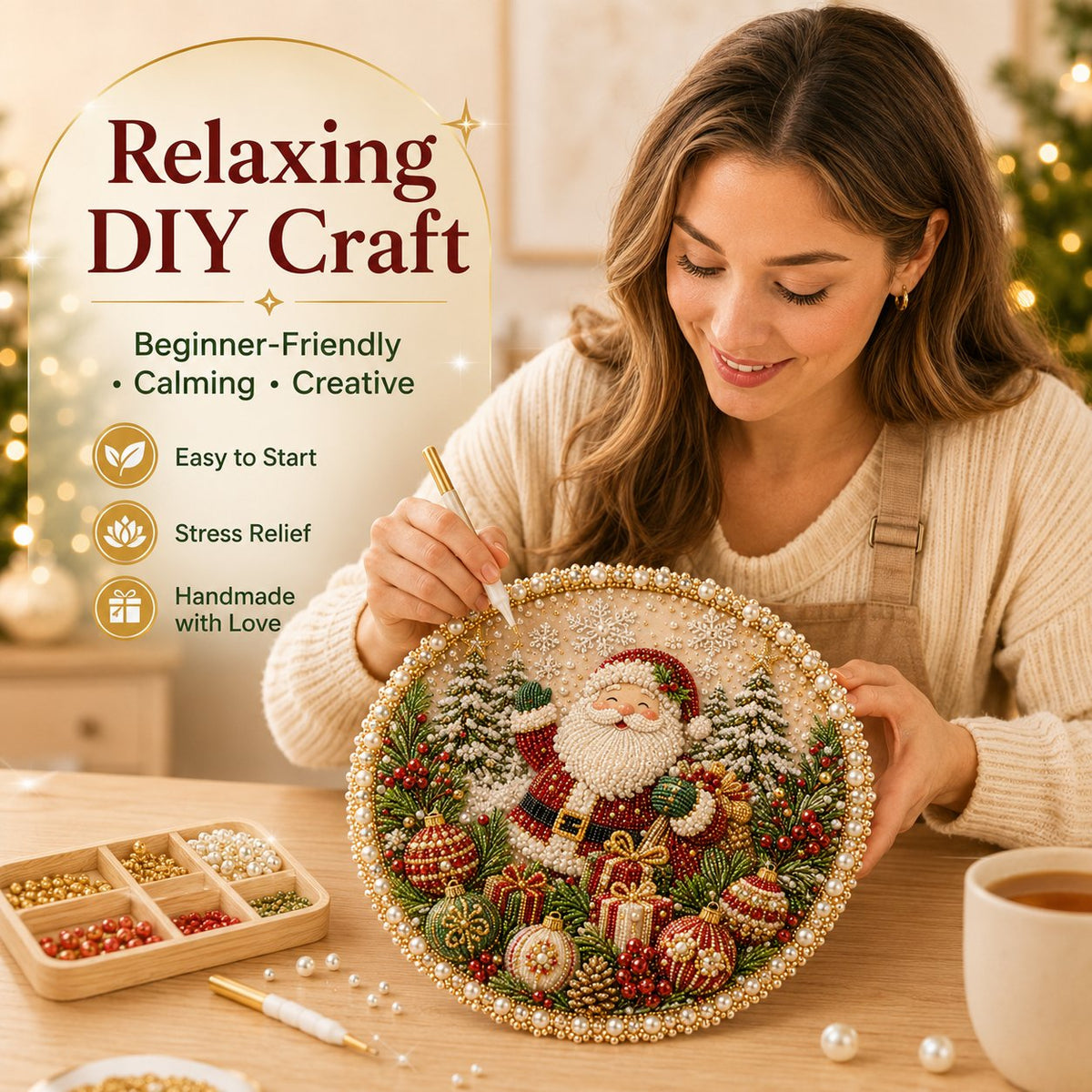 🌸🌻🍂🎄 Four Seasons & Holiday Pearl Art Hanging Wreath Kit | Luxury Flocked Canvas with Scratch-Resistant Non-Fading Pearl Beads DIY Handmade Seasonal Decor 💎