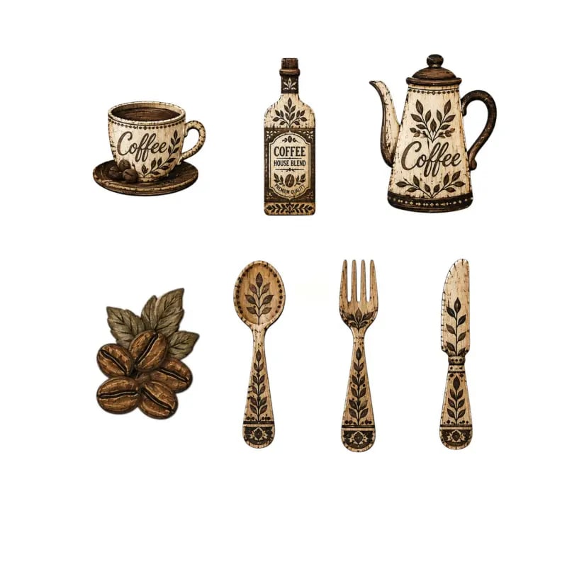 ☕7-Piece Wooden Coffee Kitchen Wall Decor Set – Vintage Farmhouse Coffee-Themed Wall Art