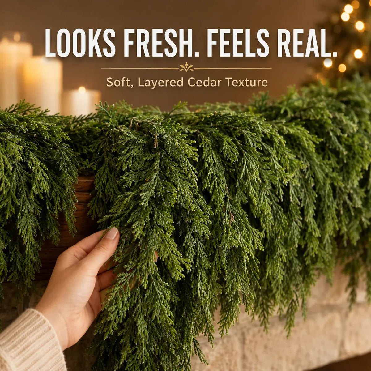 🎄Real-Touch Cedar Garland – Lush Christmas Greenery