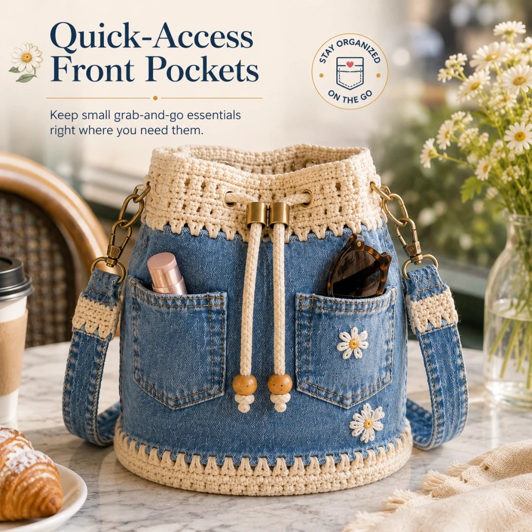 🔥HOT SALE 50% OFF✨👜Denim Crochet Bucket Bag