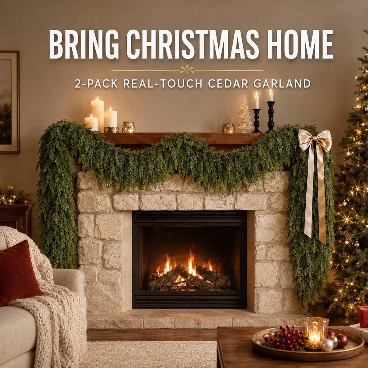 🎄Real-Touch Cedar Garland – Lush Christmas Greenery