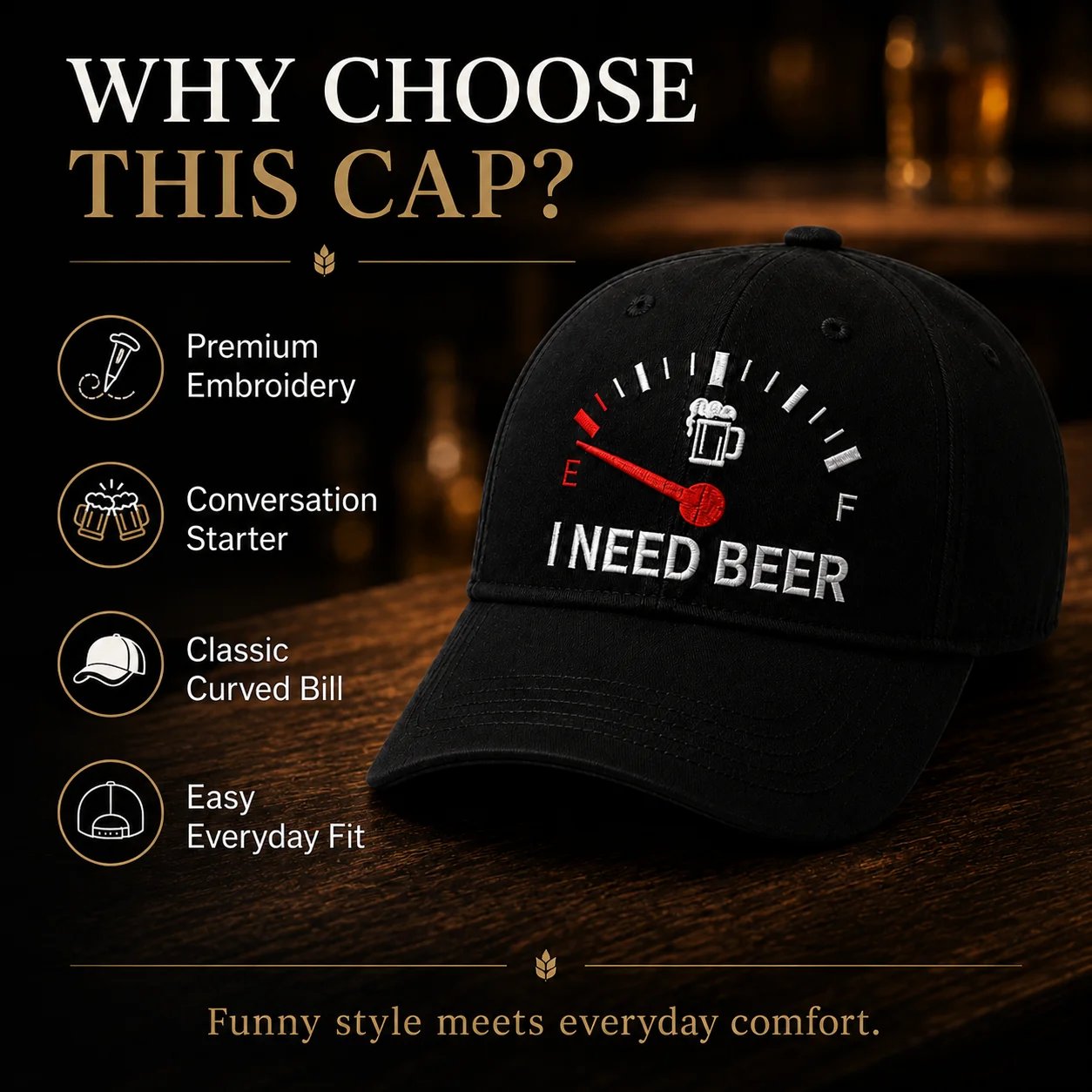 🍺 Broderad basebollkeps med texten ”I NEED BEER” – Unisex-minneskeps🧢 100 % bomull