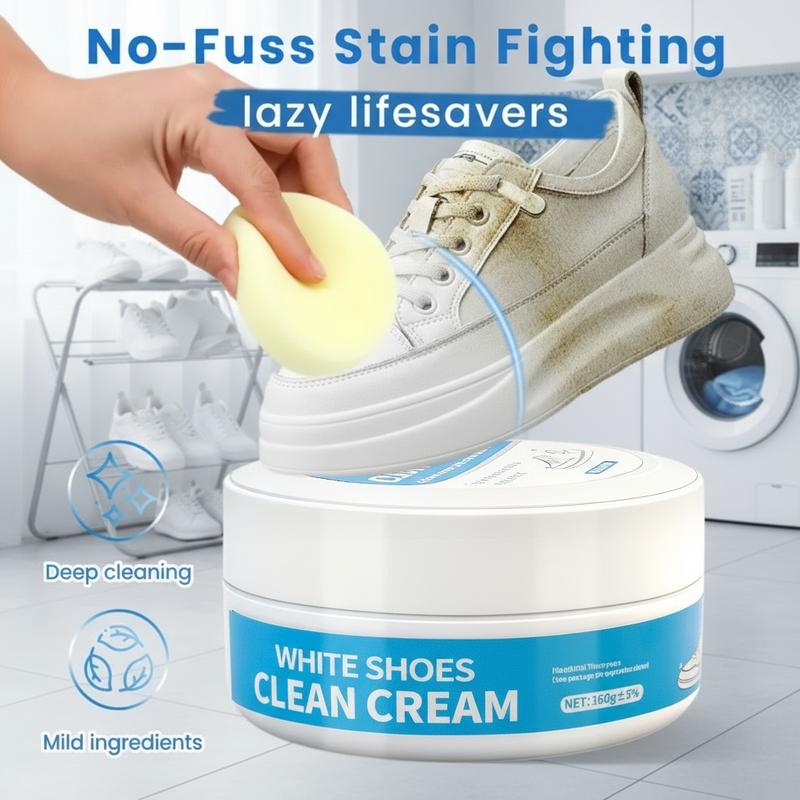 No-Wash Shoe & Leather Cleaner Cream – fläckborttagningsmedel med svamp, fungerar på sneakers, läder och bilinteriörer