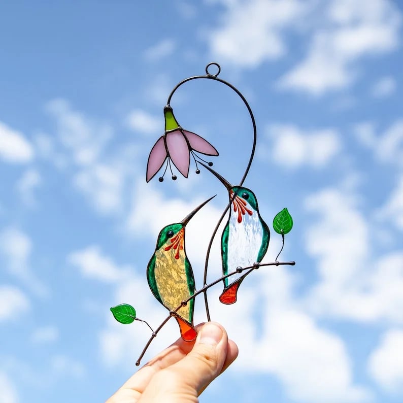 💖Mors dag-present - Handgjord solfångare med färgad kolibri