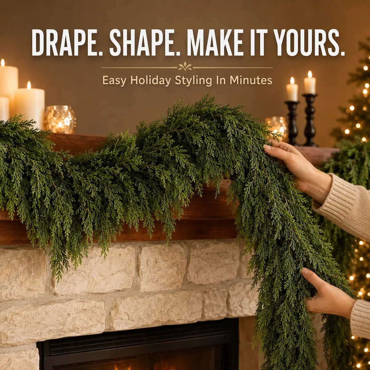 🎄Real-Touch Cedar Garland – Lush Christmas Greenery
