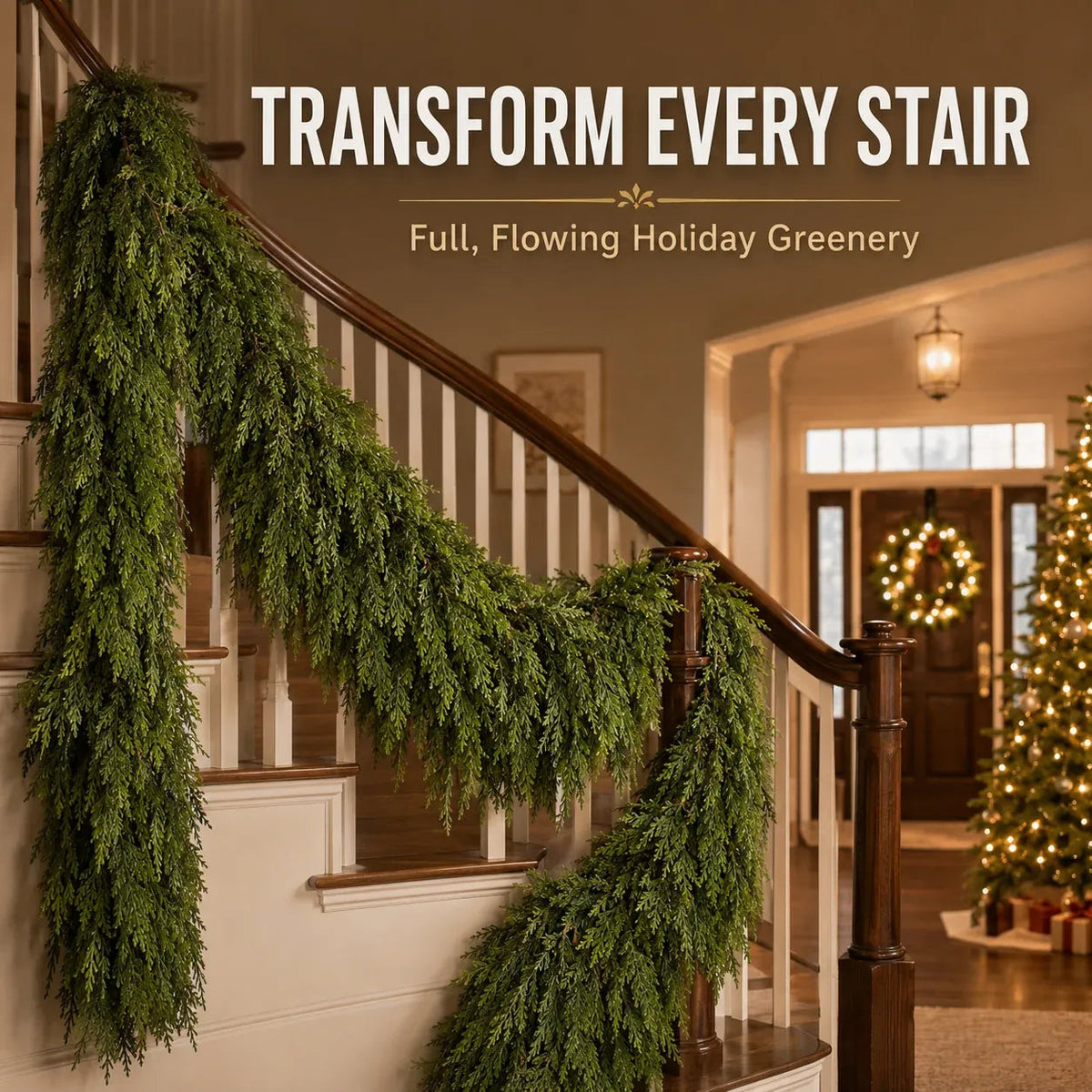 🎄Real-Touch Cedar Garland – Lush Christmas Greenery