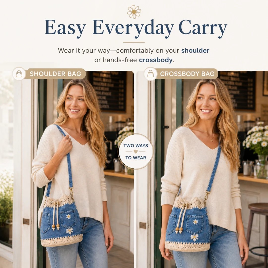 🔥HOT SALE 50% OFF✨👜Denim Crochet Bucket Bag