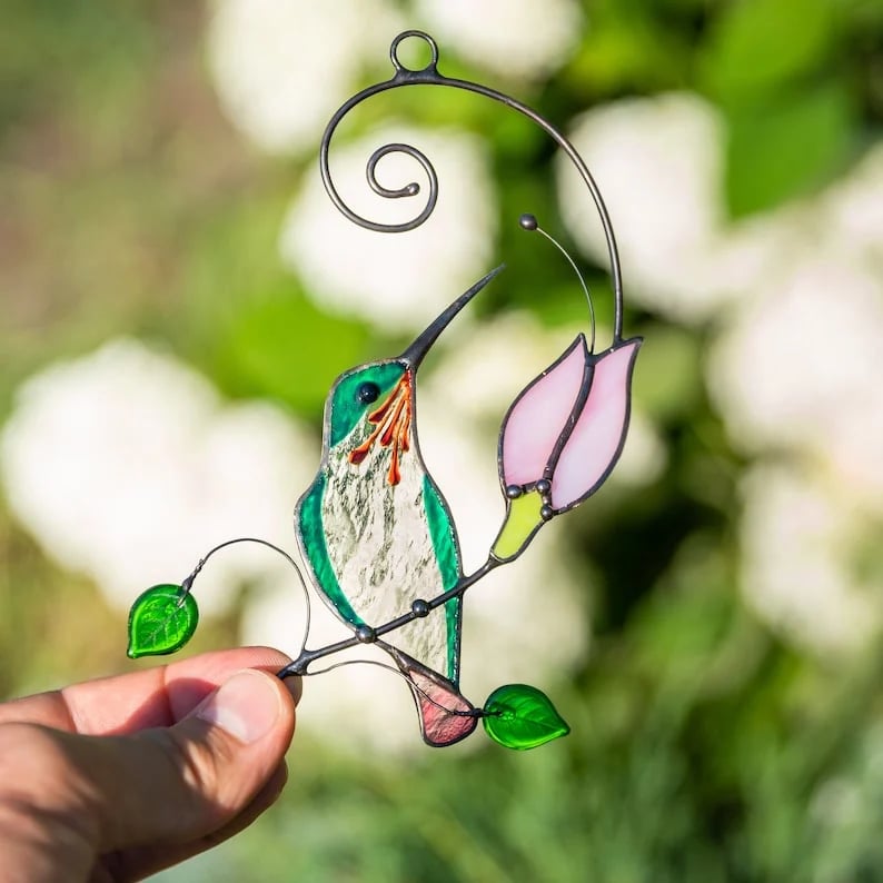 💖Mors dag-present - Handgjord solfångare med färgad kolibri