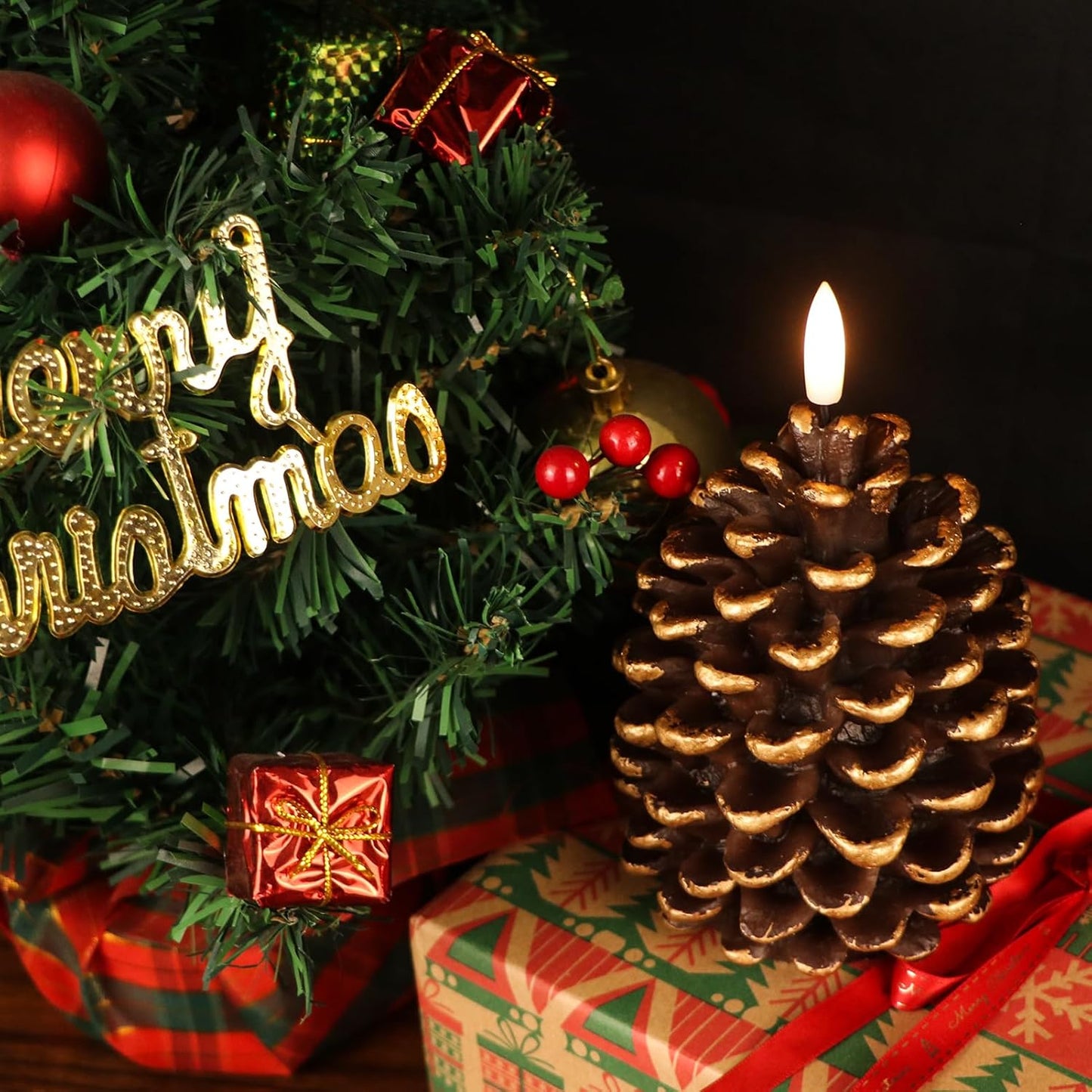 🔥 Flameless Pinecone Candles batteridrivna /🎅2025 Christmas Promos🔥Flameless Pinecone Candles batteridrivna med 6 timmars timer