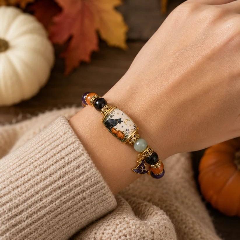 🔥LAST DAY 50% OFF - 🎃Limited Edition 2026 Halloween Black Cat Pumpkin Beaded Bracelet Gift Set