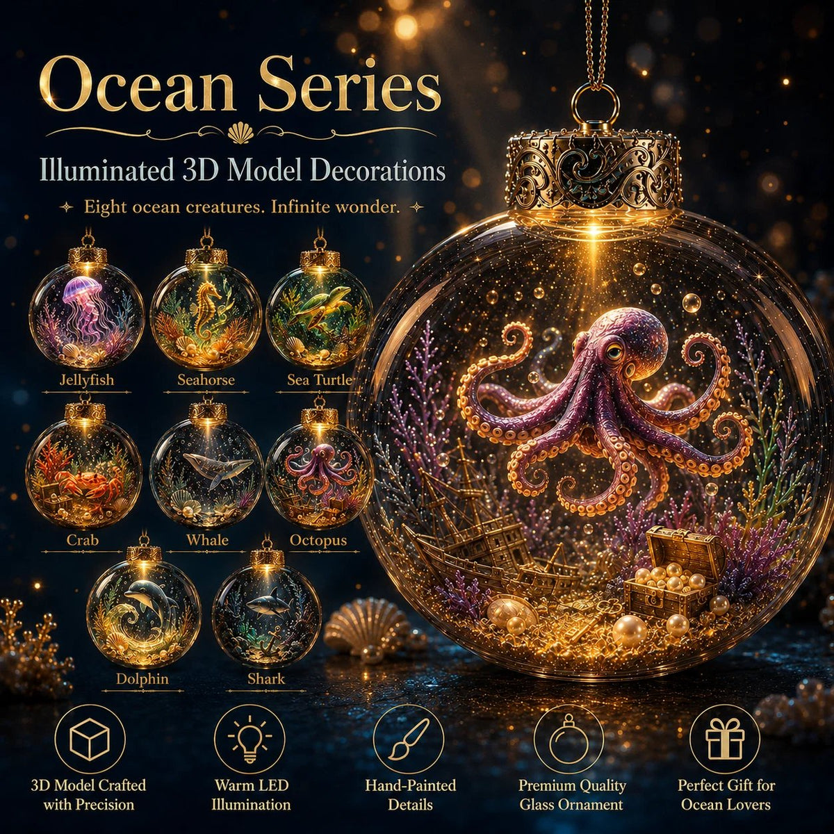 💙✨Ocean Series Illuminated 3D Model Decorations