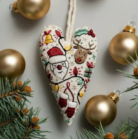 🎅Bästa julklappen💖Handbroderikit "Hjärtformad jultomte - DIY-dekoration för julgran, dörr och present | Inkl. tyg, garn och instruktioner | Perfekt julklapp 2026