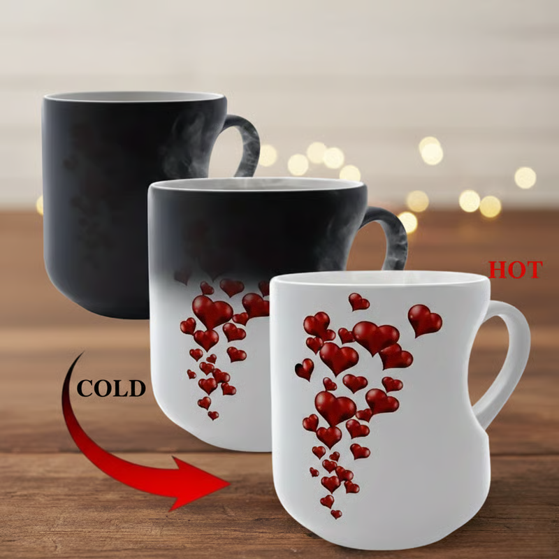 ⏳Begränsad tid 50 % rabatt⏰Keramikmugg med färgskiftande hjärtformigt handtag till alla hjärtans dag💖☕