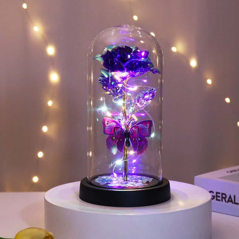 🔥Sista dagen 49 % rabatt – 🌹Evig fjärilsros i glasklocka med LED-belysning✨