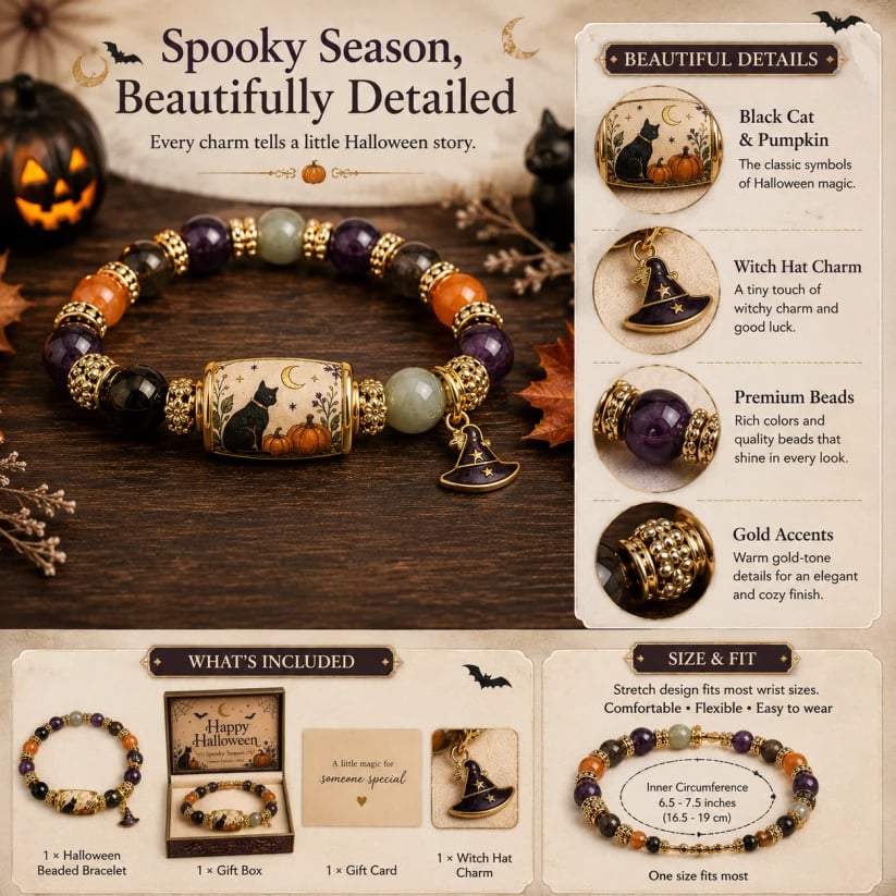 🔥LAST DAY 50% OFF - 🎃Limited Edition 2026 Halloween Black Cat Pumpkin Beaded Bracelet Gift Set