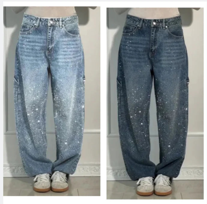 Damjeans med strassdekoration – avslappnade, bekväma byxor för vardag och fritid ✨👖
