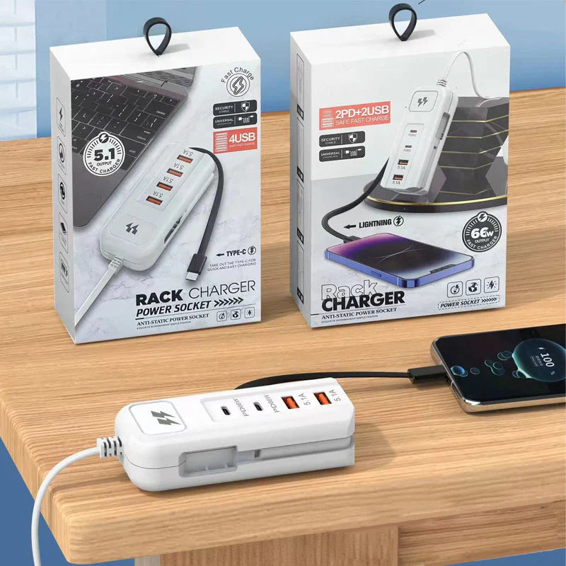 Multifunktionellt snabbladdningsuttag – 2PD + 2USB