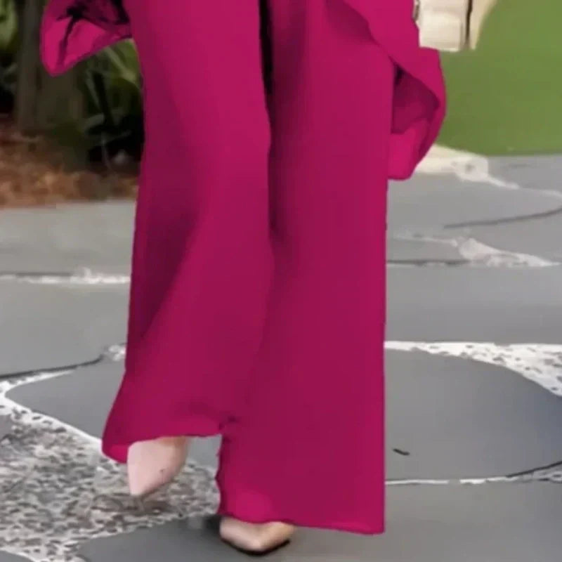 💕Charmigt set med oregelbunden topp och byxor med vida ben/💕Charming set with irregular top and wide-leg pants