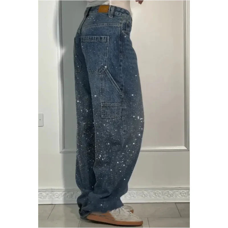 Damjeans med strassdekoration – avslappnade, bekväma byxor för vardag och fritid ✨👖