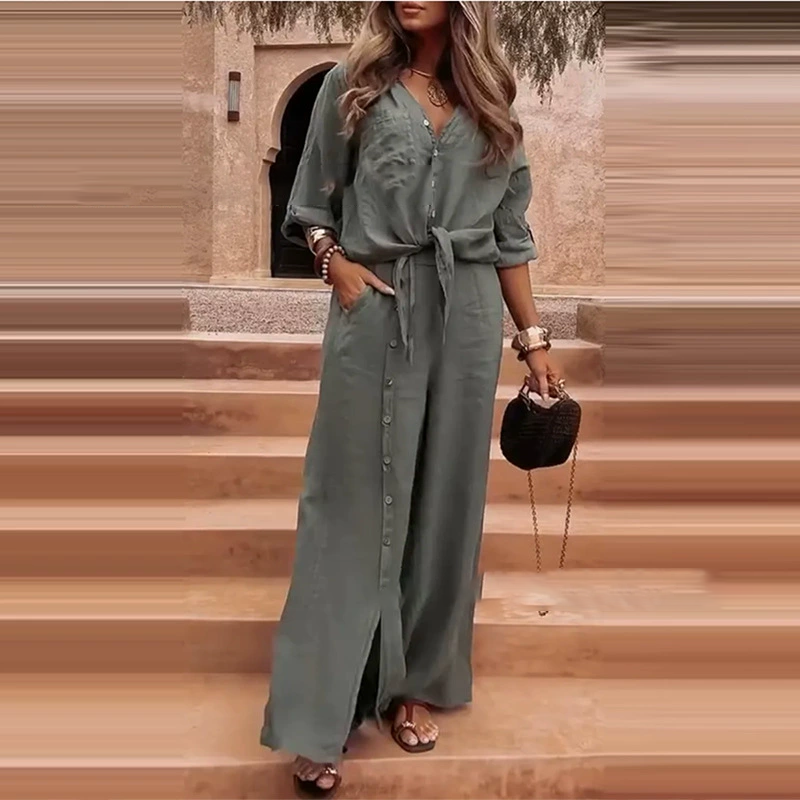 Elegant enfärgat 2-delat set för kvinno