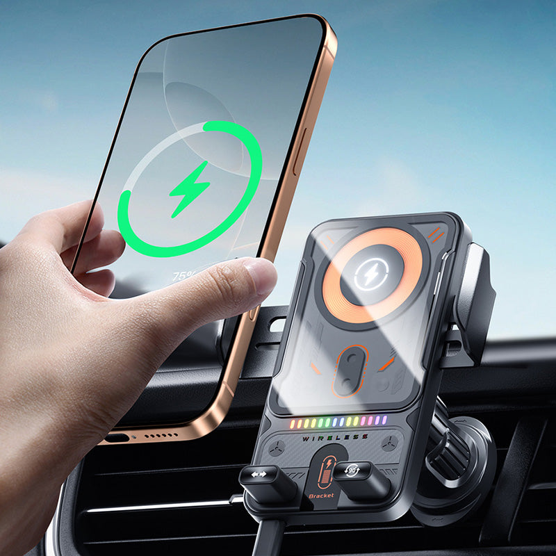 🔥HET REA 50 % RABATT🎁⚡Över 50 000 sålda! 📱Smart 2-i-1 roterande mobiltelefonhållare och trådlös laddare för bilen⚡