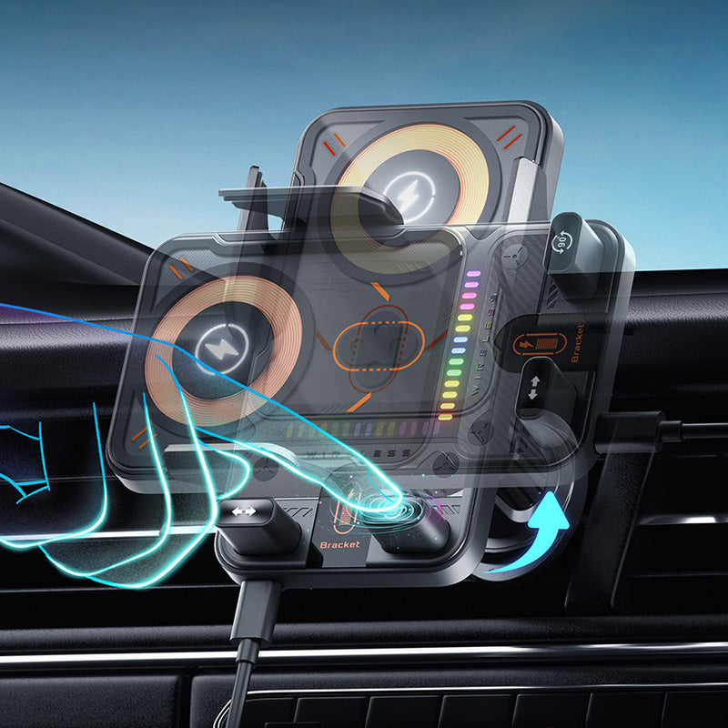🔥HET REA 50 % RABATT🎁⚡Över 50 000 sålda! 📱Smart 2-i-1 roterande mobiltelefonhållare och trådlös laddare för bilen⚡