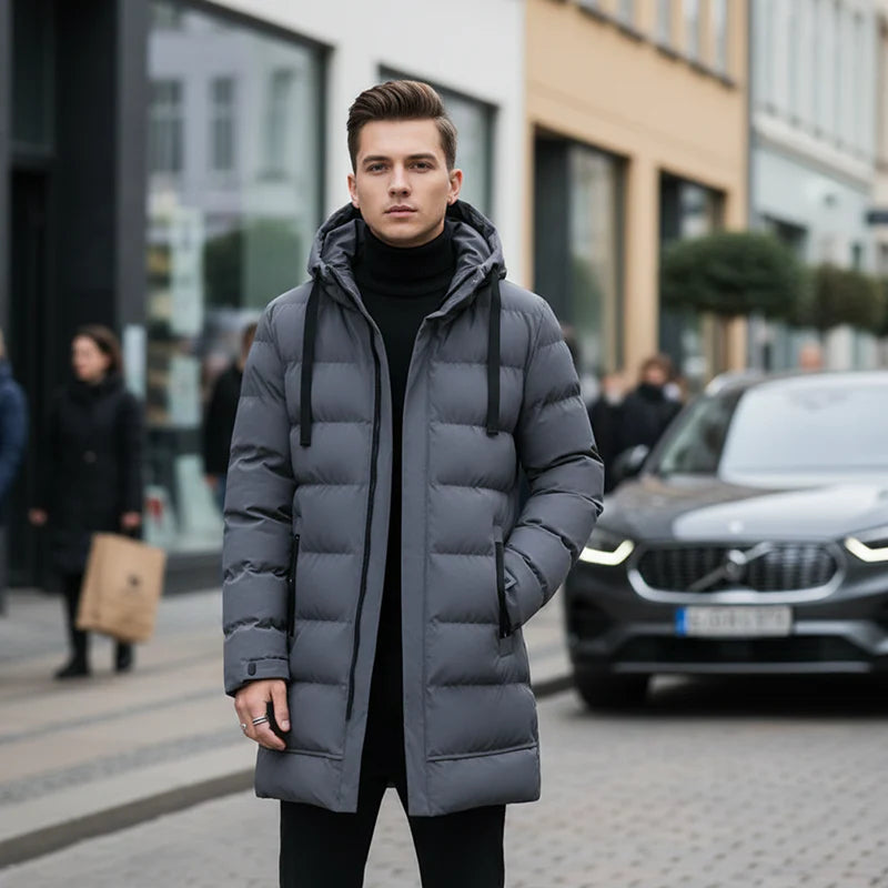 ⌛50 % rabatt på allt! ⏰ Quiltad jacka för herr med huva, medellång 🔥