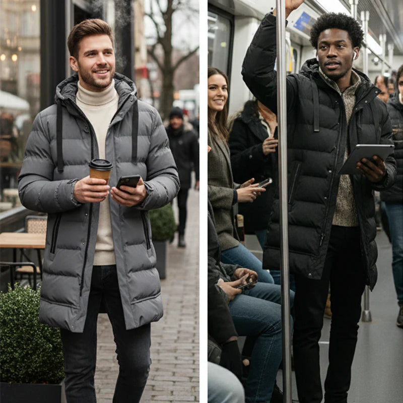 ⌛50 % rabatt på allt! ⏰ Quiltad jacka för herr med huva, medellång 🔥