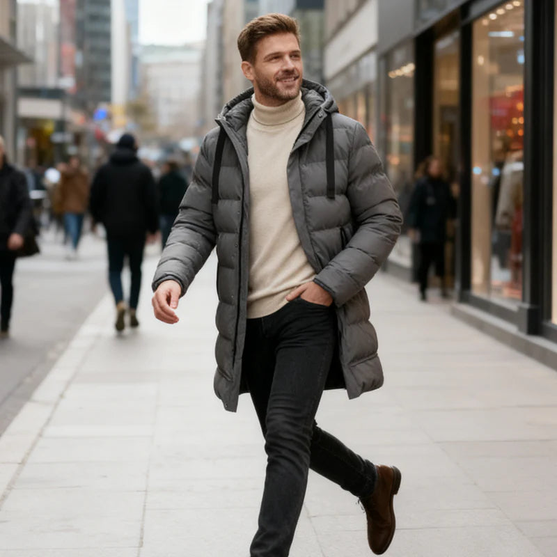 ⌛50 % rabatt på allt! ⏰ Quiltad jacka för herr med huva, medellång 🔥