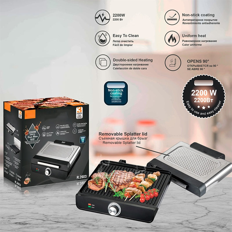 ⏳Begränsat erbjudande⏰Rökfri inomhusgrill 2200 W med nonstick-belagd platta🥩