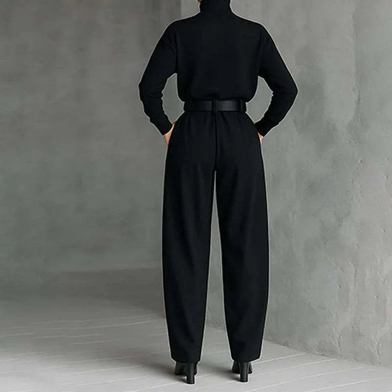 ⏳Tidsbegränsat erbjudande⏰Elegant damset bestående av en turtleneck-tröja och högmidjade byxor (bälte ingår)👚👖
