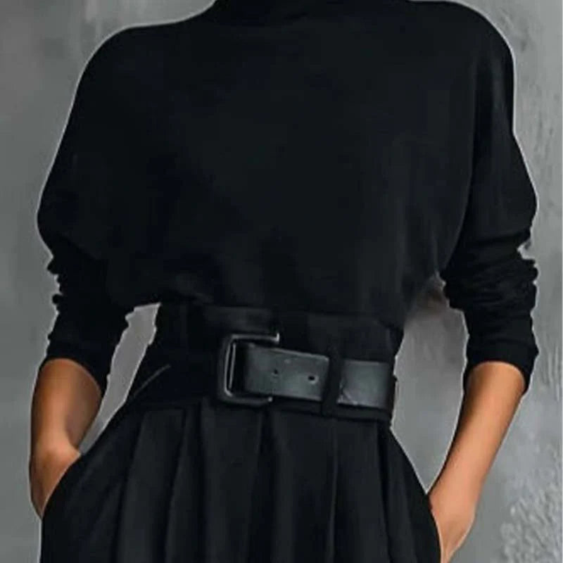 ⏳Tidsbegränsat erbjudande⏰Elegant damset bestående av en turtleneck-tröja och högmidjade byxor (bälte ingår)👚👖