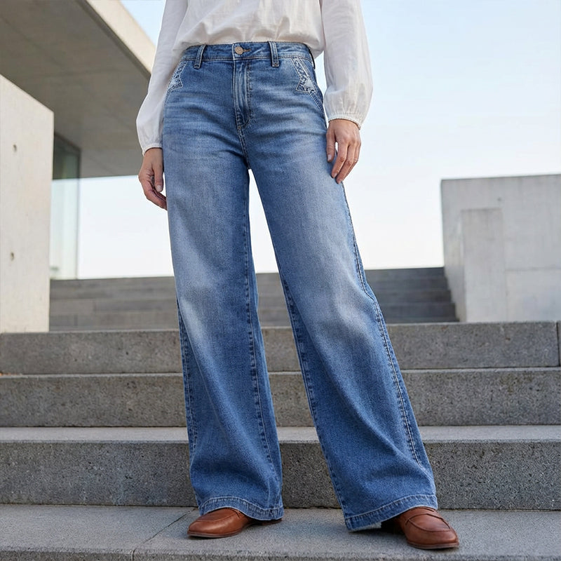 Vintage-jeans med hög midja och vida ben för damer
