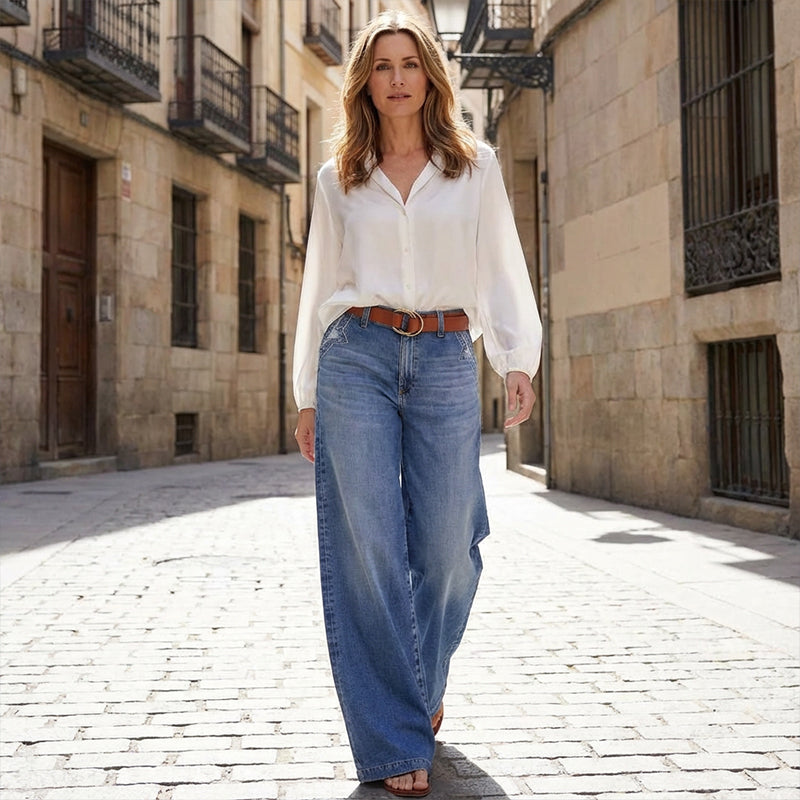 Vintage-jeans med hög midja och vida ben för damer