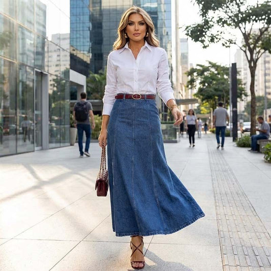 🎁2026 Nyheter👗Maxikjol i denim för damer – hög midja och A-linjeformad