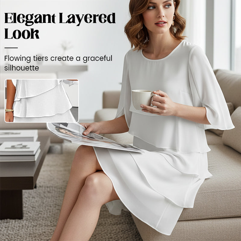 🎁 Elegant damklänning med lager på lager och volangärmar – en enkel stil för alla tillfällen 💃