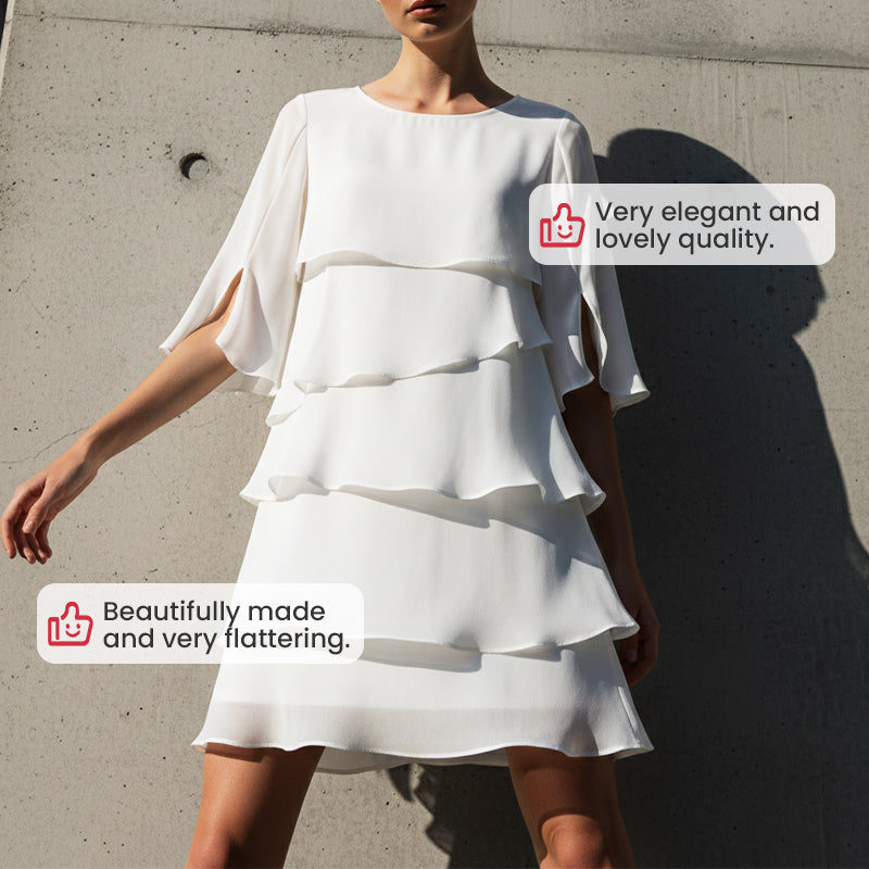🎁 Elegant damklänning med lager på lager och volangärmar – en enkel stil för alla tillfällen 💃