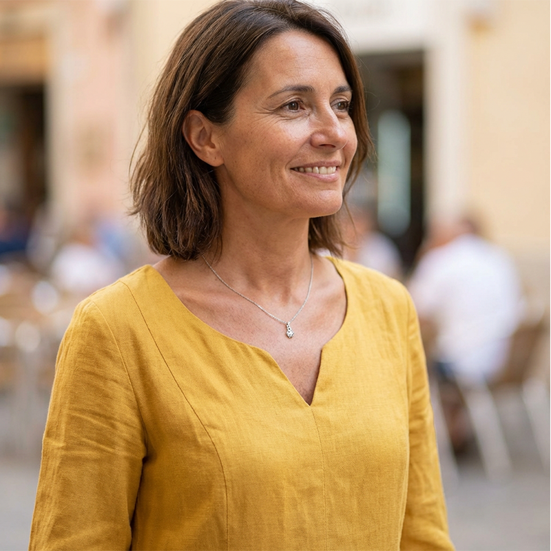 Casual klänning med V-ringning i bomull och linne – 3/4-ärmar, med dragkedja i sidan 👗