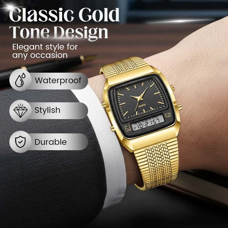 ⌚ 50 % RABATT UNDER BEGRÄNSAD TID! 💥 Multifunktionsklocka i retrostil med fyrkantig urtavla – dubbel display, zinklegering, rostfritt stål ✨