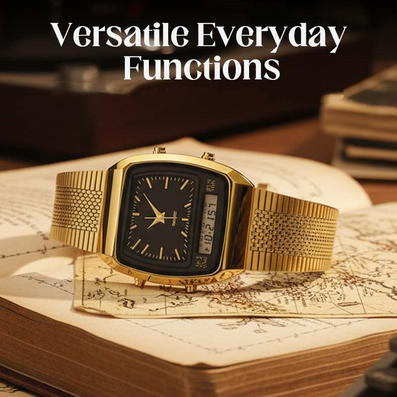 ⌚ 50 % RABATT UNDER BEGRÄNSAD TID! 💥 Multifunktionsklocka i retrostil med fyrkantig urtavla – dubbel display, zinklegering, rostfritt stål ✨