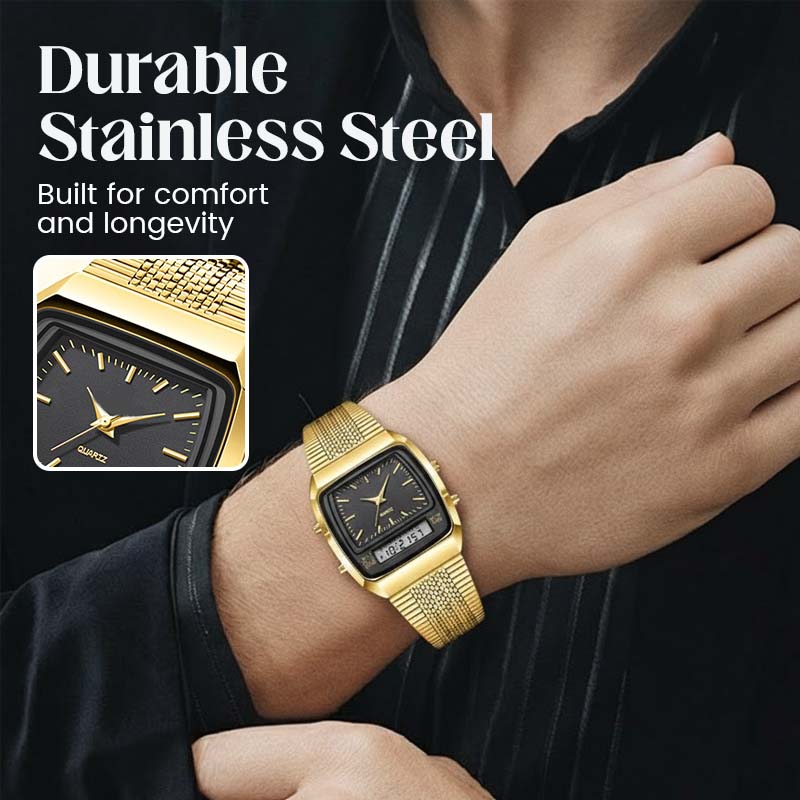 ⌚ 50 % RABATT UNDER BEGRÄNSAD TID! 💥 Multifunktionsklocka i retrostil med fyrkantig urtavla – dubbel display, zinklegering, rostfritt stål ✨