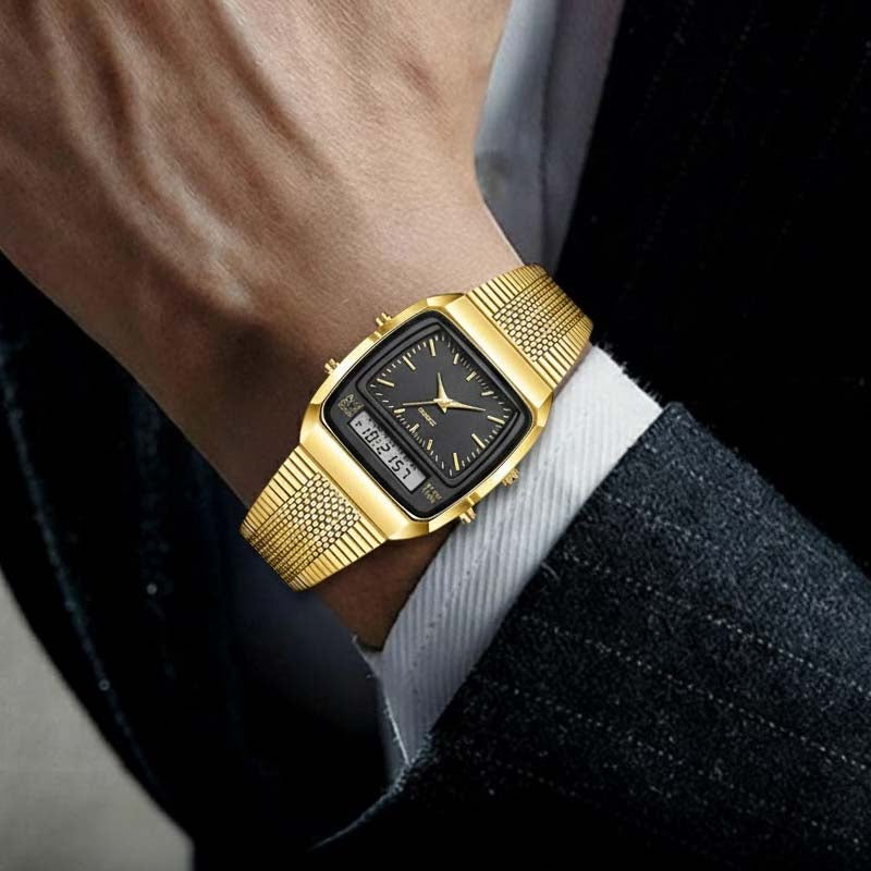 ⌚ 50 % RABATT UNDER BEGRÄNSAD TID! 💥 Multifunktionsklocka i retrostil med fyrkantig urtavla – dubbel display, zinklegering, rostfritt stål ✨