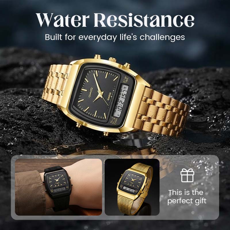 ⌚ 50 % RABATT UNDER BEGRÄNSAD TID! 💥 Multifunktionsklocka i retrostil med fyrkantig urtavla – dubbel display, zinklegering, rostfritt stål ✨