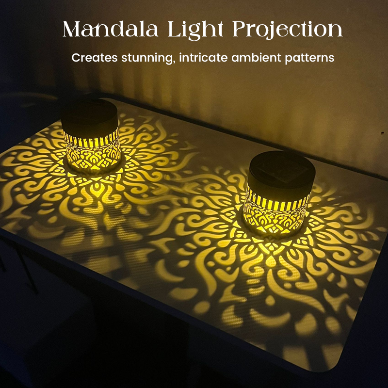 🌞✨ Solcellsdriven mandala-projektorlampa