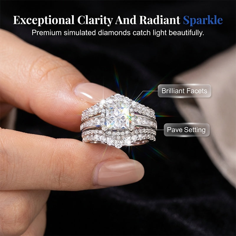 💍 50 % RABATT UNDER BEGRÄNSAD TID! 💥 Damring med cubic zirconia i prinsesslipning – pavéinfattning, flerskiktat band, glittrande ✨