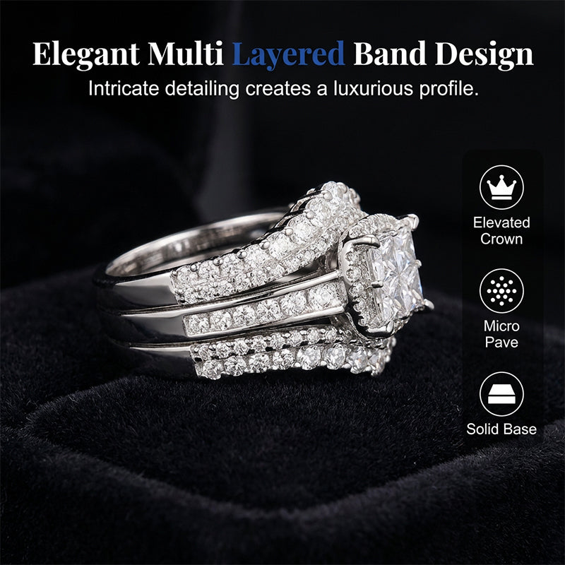 💍 50 % RABATT UNDER BEGRÄNSAD TID! 💥 Damring med cubic zirconia i prinsesslipning – pavéinfattning, flerskiktat band, glittrande ✨